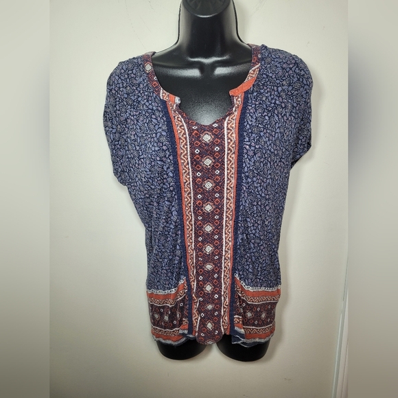 Lucky Brand Boho South Western Short Sleeve Tee sz L - Picture 1 of 13